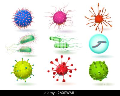 Microscopic 3d epidemic virus, bacillus bacteria and parasite Stock Vector