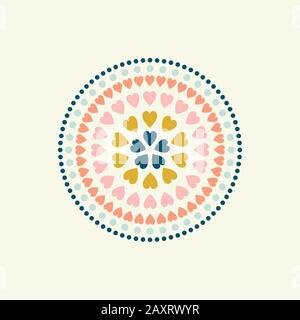 Heart circular pattern design. Pretty colourful vector illustration. Stock Vector