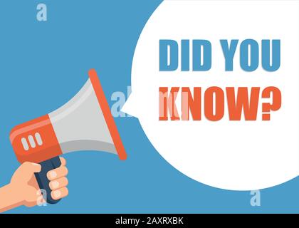 Did You know? - Male hand holding megaphone. Flat design. Can be used business company for social media, networks, promotion and advertising. Stock Vector