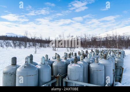 Sweden, Lapland, Abisko, storage area, gas bottles Stock Photo