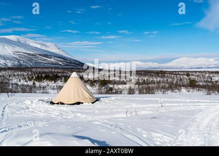 Sweden, Lapland, Abisko National Park, Kungsleden, Teepee tent Stock Photo