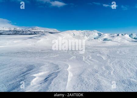 Sweden, Lapland, Abisko, frozen lake (Torneträsk), structure of snow and ice Stock Photo