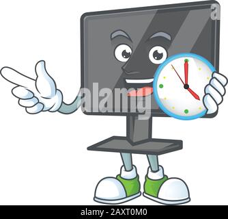 Computer screen cartoon character style with a clock Stock Vector