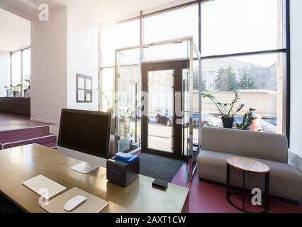 Reception in a beauty salon with desk, computer Stock Photo