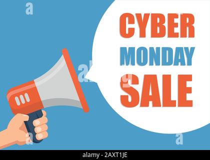 Cyber Monday Sale - Male hand holding megaphone Stock Vector