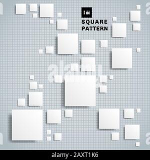 Abstract 3D realistic geometric shape white paper square pattern with shadow on grid background and texture. Vector illustration Stock Vector