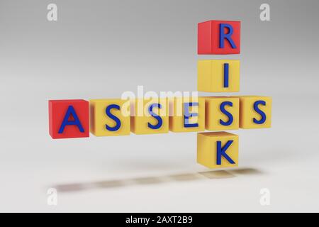 3D Assess Risk Crossword on white backgound. Concept of Assess and Risk. 3d rendering Stock Photo