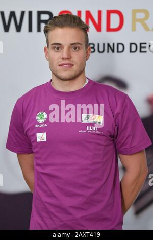 12 February 2020, Brandenburg, Frankfurt (Oder): Maximilian Dörnbach, Theed Project Cycling, photographed at the Media Day of the German Cyclists' Association (BDR) in the Olympic railroad base in the Oderlandhalle. Photo: Patrick Pleul/dpa-Zentralbild/ZB Stock Photo