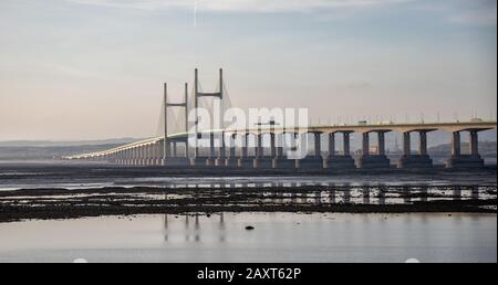 The second Severn Crossing Bridge taken from Severn Beach, Gloucestershire side, England, United Kingdom Stock Photo