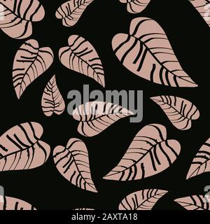 Beige tropical leaves seamless pattern. Stock Vector