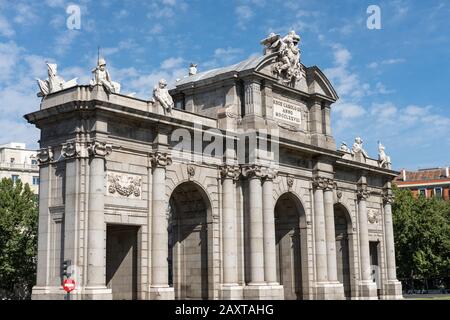 Puerta de Alcala built in the eighteenth century to access the city of Madrid Stock Photo