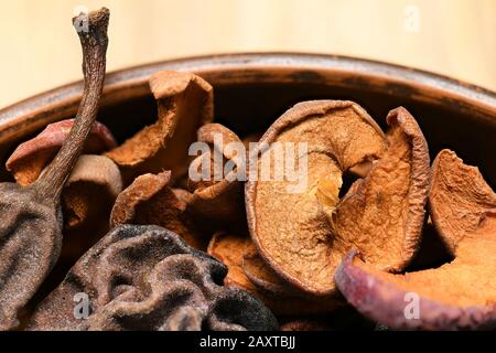 food as a background - whole grain wheat bagels with dried fruits Stock Photo