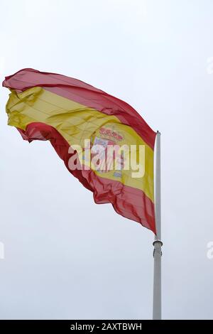 The biggest flag of Spain is in the Plaza del Descubrimiento Madrid Stock Photo