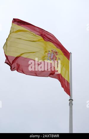 The biggest flag of Spain is in the Plaza del Descubrimiento Madrid Stock Photo