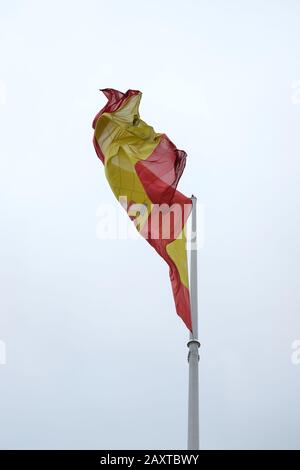 The biggest flag of Spain is in the Plaza del Descubrimiento Madrid Stock Photo