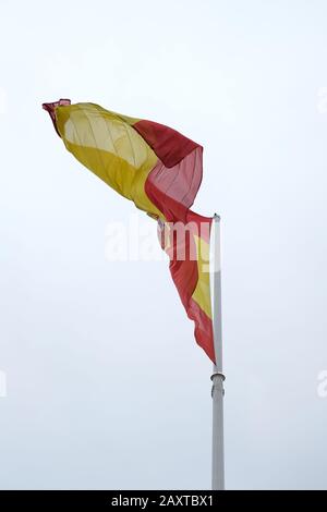 The biggest flag of Spain is in the Plaza del Descubrimiento Madrid Stock Photo