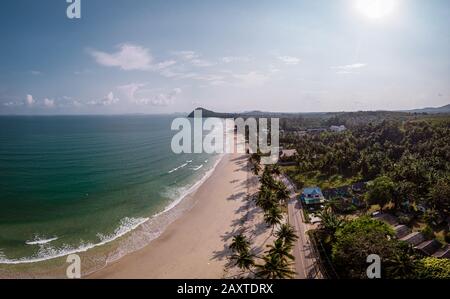 Hat Thun Wua Laen beach in Chumphon area Thailand, drone view from above at the beach with white sand and palm trees Stock Photo
