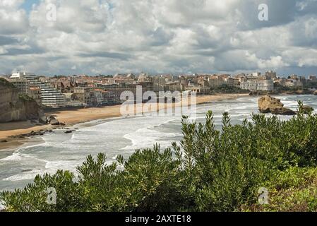 Aerial view of the city of Biarritz and its beach on the atlantic ocean Stock Photo