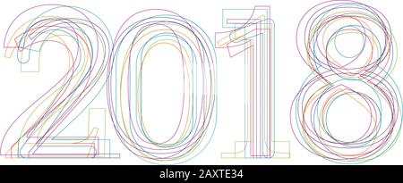 Creative text 2018 in outline, new year for calendar Stock Vector