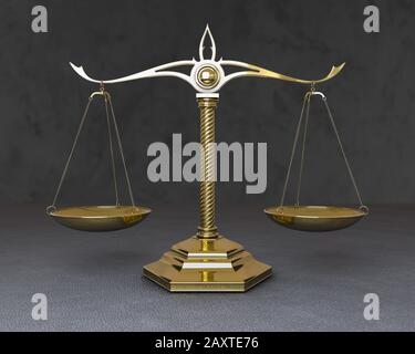 Gold scales of justice. 3D render illustration Stock Photo