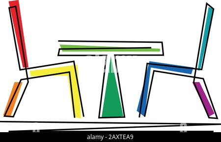 Vector sign stylized chairs and table. Bar and restaurant concept Stock Vector