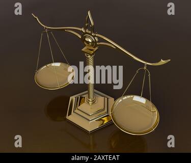 Gold scales of justice. 3D render illustration Stock Photo