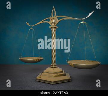 Gold scales of justice. 3D render illustration Stock Photo