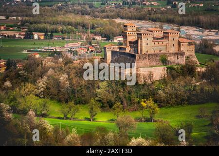 italy castle landmarks local of Emilia Romagna region - Parma province - Torrechiara castle Stock Photo