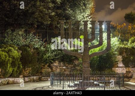 Monument od menora near Kensset in Israel Stock Photo