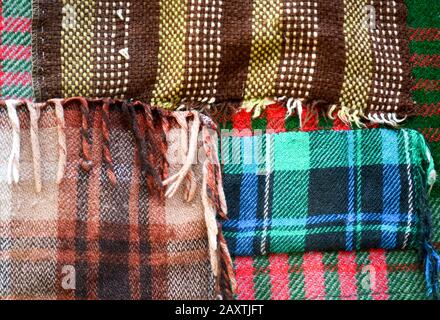 background multicolored old wool blanket stitched cell Stock Photo