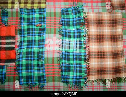 background multicolored old wool blanket stitched cell Stock Photo