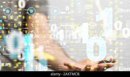 Person presenting a virtual projection of cloud computing Stock Photo
