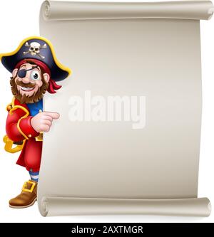 Pirate Captain Cartoon Scroll Sign Background Stock Vector