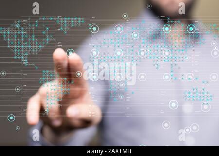 Businessman working with a virtual projection of computing cloud Stock Photo