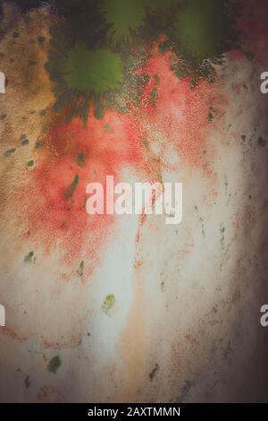 abstract background basis dried streaks of multicolored paint with cracks, wrinkled old paper Stock Photo