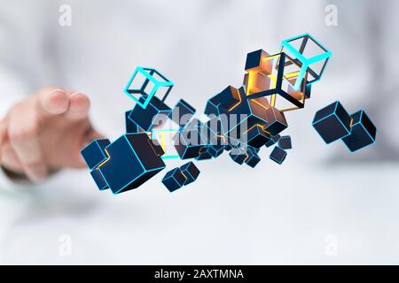 Person presenting the virtual projection of cloud storage Stock Photo
