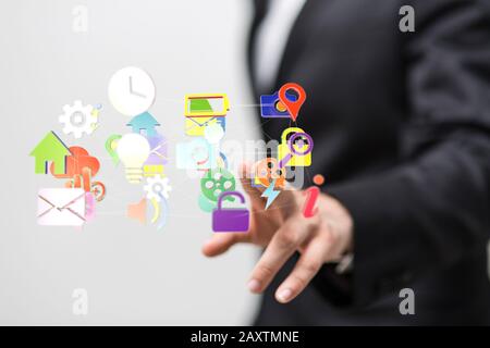 Person presenting the virtual projection of digital objects Stock Photo