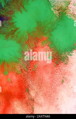 abstract green and red blots stains on white paper Stock Photo