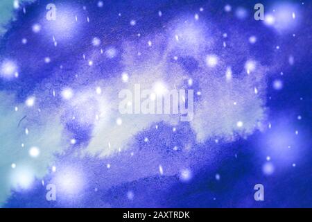 Purple ink stain on a sheet of white paper macro. Abstract background. Spreads ink stains with streaks on a white background Stock Photo