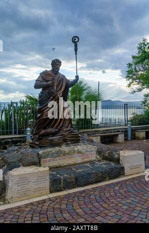 Capernaum, Israel - February 10, 2020: The monument of Saint Peter in Capernaum, Northern Israel Stock Photo