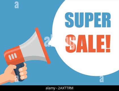 Super Sale - Male hand holding megaphone Stock Vector