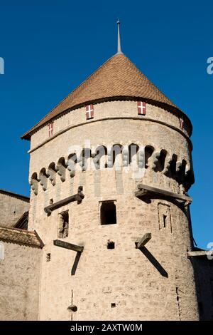 Switzerland Vaud, Waadt, Montreux, Veytaux, Château de Chillon, Schloss, castle, printemps, Frühling, spring Stock Photo