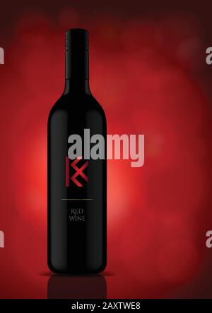 Wine Bottle Vector Illustration for Mockup / Labels in Red background Stock Vector