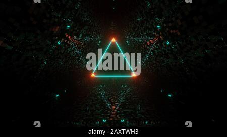Neon laser lights in a triangular shape with a black background Stock ...