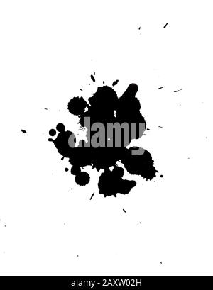 isolated black blot with splashes on a white background Stock Photo