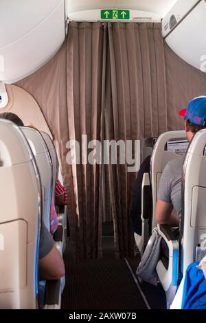 Curtains curtain between Economy passengers from Business Class on