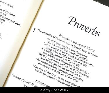 The Bible opened to the Book of Proverbs Chapter One Stock Photo