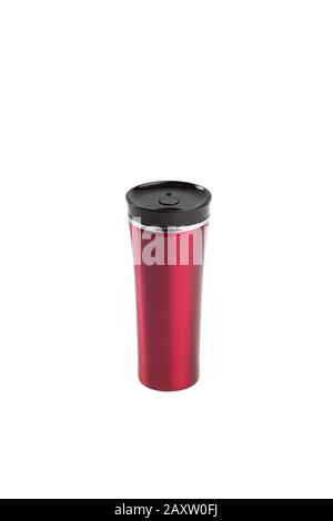 red burgundy thermo mug on a white background isolated Stock Photo