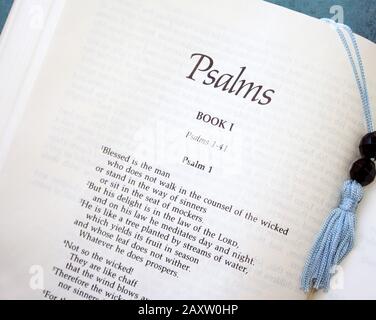 The Book of Psalms opened at Book One Psalm One Stock Photo