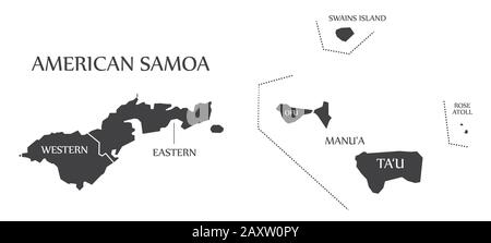 American Samoa islands map labels black Stock Vector